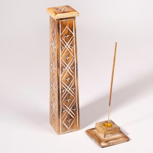Handcrafted Wooden Incense Holder-White Carving-30cm