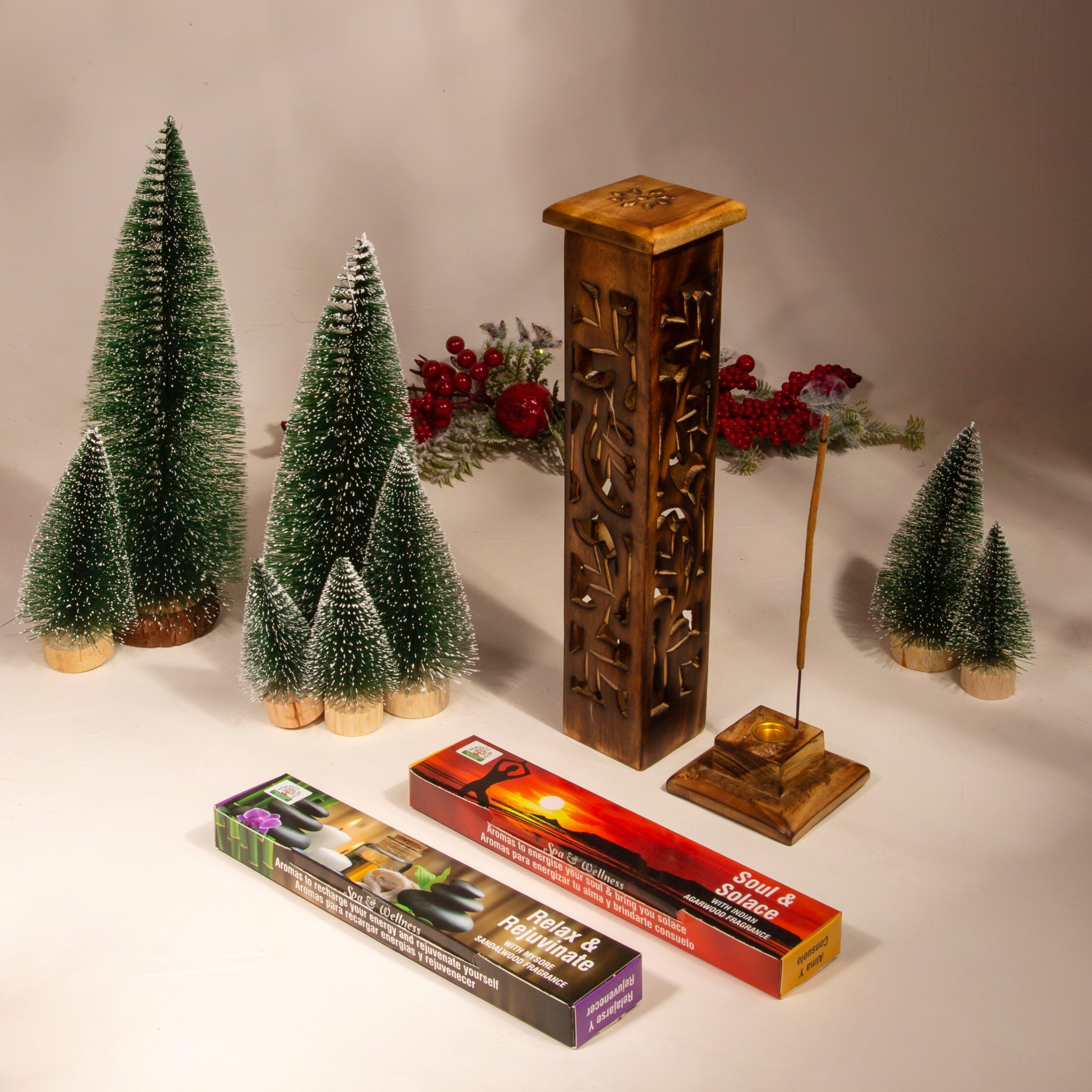 Incense Holder Wooden Floral scaled - My Aroma Therapy Holy Season Aroma Trio